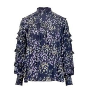 French Connection Birgin Colette Crepe Pleated Top Utility Blue Multi Medium NWT